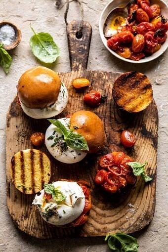 Roasted Caprese Burrata Sliders | halfbakedharvest.com #summerrecipes #appetizer #mothersday #burrata