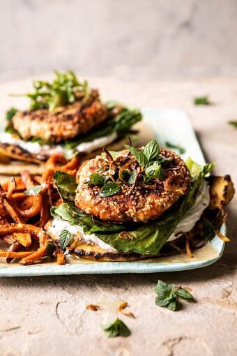 Sesame Crusted Curried Salmon Burgers with Lemony Herbs | halfbakedharvest.com #salmon #healthy #burger #summer