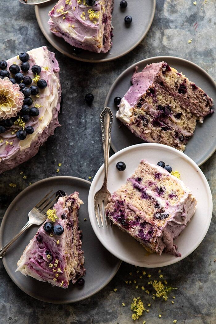 Bursting Blueberry Lemon Layer Cake | halfbakedharvest.com #bleberrycake #layercake #summerrecipes #dessert