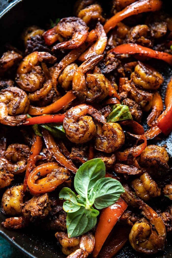 Cajun Pepper Shrimp in skillet