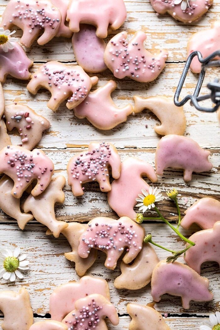 Homemade Animal Crackers | halfbakedharvest.com #crackers #homemaderecipes #cookies #snacks overhead close up photo of Homemade Animal Crackers