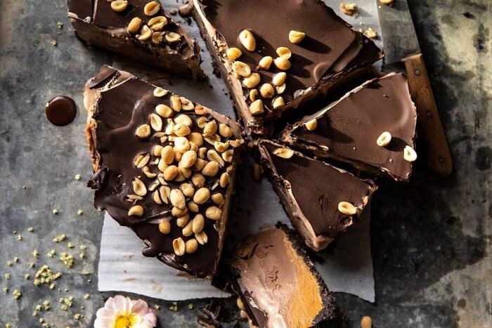 horizontal photo of Nonnie's 6 Ingredient Chocolate Peanut Butter Ice Cream Cake