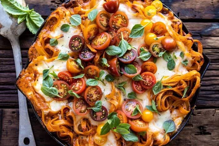 horizontal photo of One Pot 30 Minute Creamy Tomato Basil Pasta Bake