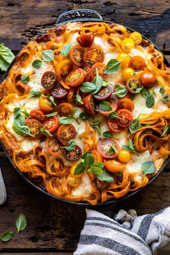 One Pot 30 Minute Creamy Tomato Basil Pasta Bake | halfbakedharvest.com #pasta #summerrecipes #onepot