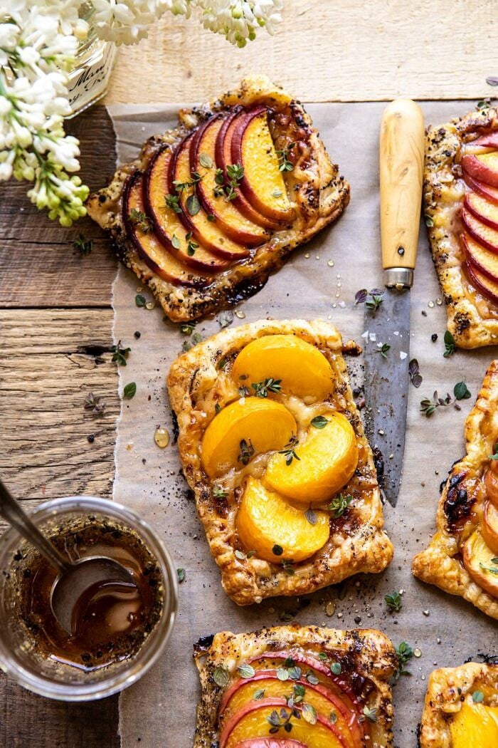 Peach Thyme Tarts | halfbakedharvest.com #peach #cheese #summer #appetizer