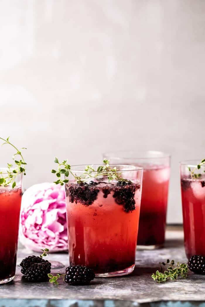 Blackberry Tequila Lemon Cooler | halfbakedharvest.com #cocktail #drinks #blackberries #tequila front on photo of Blackberry Tequila Lemon Cooler
