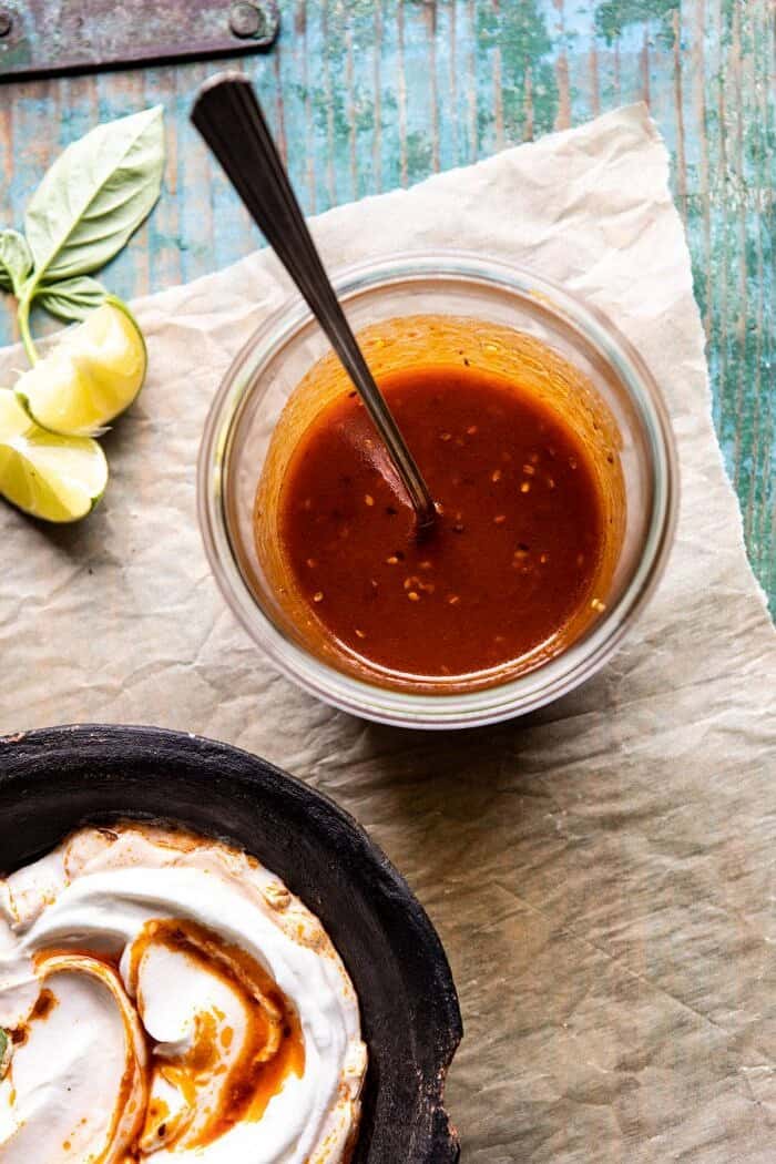 Broccoli Cheese Quesadilla with Chipotle Sesame Sauce | halfbakedharvest.com #quesadilla #easyrecipes #broccoli #mexican overhead photo of Chipotle Sesame Sauce