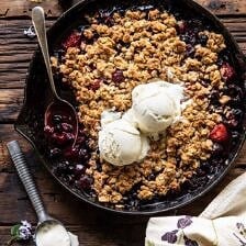 Buttery Cherry Berry Skillet Crisp | halfbakedharvest.com #berries #summerrecipes #easyrecipes #cherries