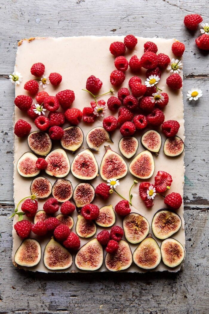 overhead photo of No Fuss Healthy Coconut Tart before slicing