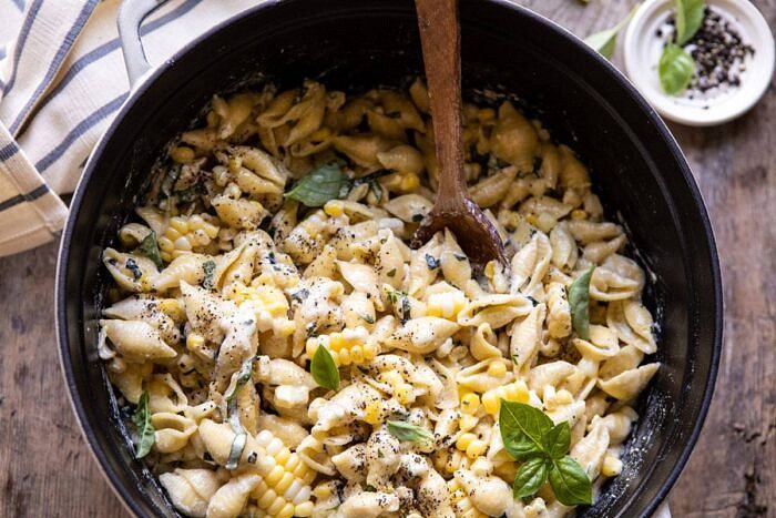 horizontal photo of One Pot Lemon Basil, Corn, and Ricotta Pasta 