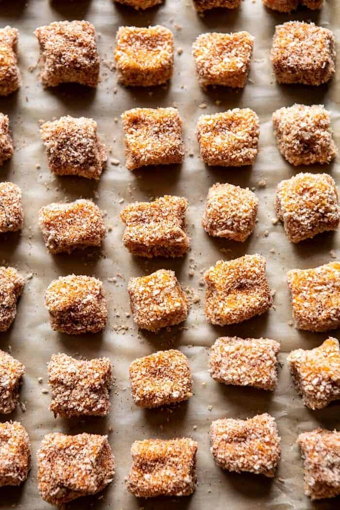 Baked Sweet Potato Parmesan Tater Tots | halfbakedharvest.com #sweetpotatoes #healthy #easyrecipes #gameday #tatertots Baked Sweet Potato Parmesan Tater Tots before baking