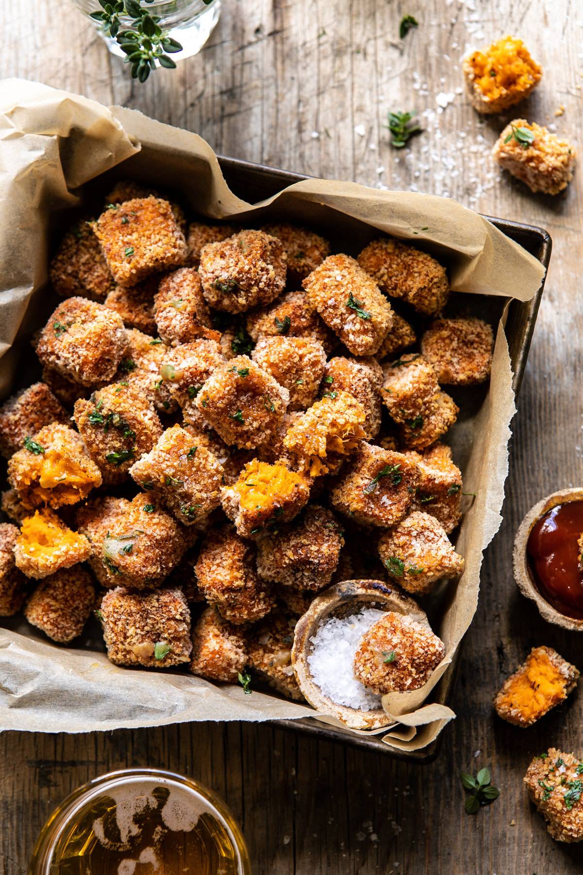 Baked Sweet Potato Parmesan Tater Tots | halfbakedharvest.com #sweetpotatoes #healthy #easyrecipes #gameday #tatertots