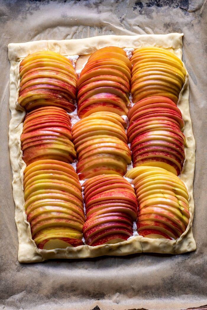 overhead photo of Chai Spiced Apple Ricotta Galette before baking 