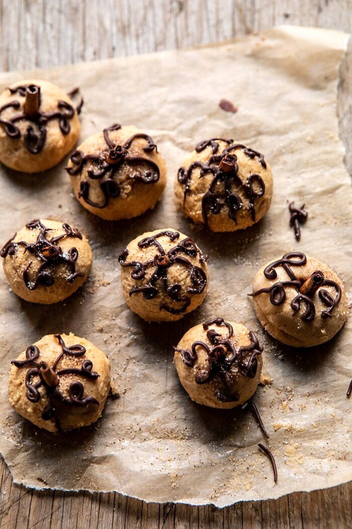 Pumpkin Patch Chocolate Peanut Butter Cake | halfbakedharvest.com #chocolatepeanutbutter #chocolatecake #peanutbutter #halloween photo of mini peanut butter pumpkins