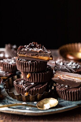 6 Ingredient Milk Chocolate Salted Caramel Cups | halfbakedharvest.com #chocolate #caramel #easy #fall