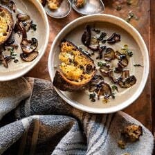 Cream of Mushroom Soup with Garlic Herb Breadcrumbs | halfbakedharvest.com #soup #mushrooms #easyrecipes #fall #winter