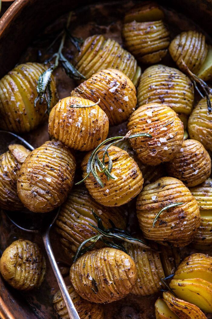 Crispy Rosemary Butter Roasted Potatoes | halfbakedharvest.com #potatoes #fall #autumn #Thanksgiving #Christmas