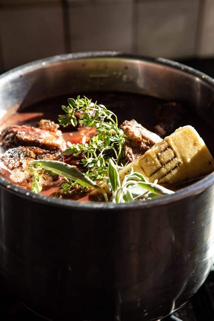 Slow Cooker Red Wine Sunday Ragu sauce in slow cooker