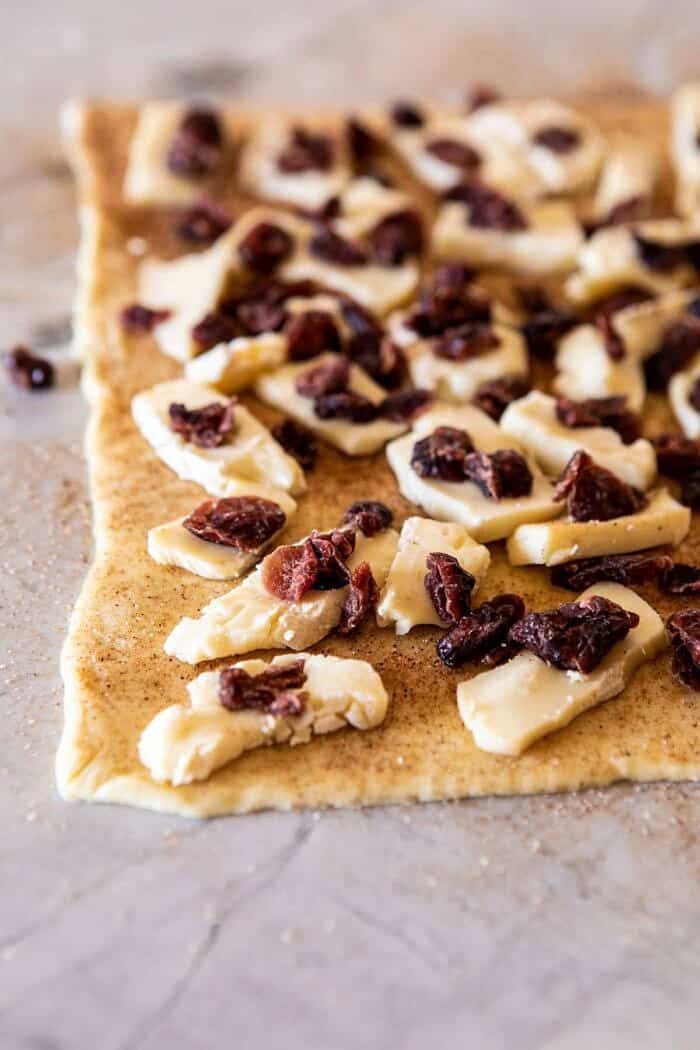 5 Ingredient Cranberry Brie Cinnamon Puff Pastry before rolling and baking 