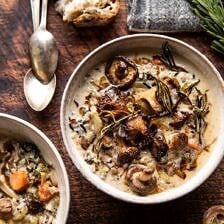 Creamy Wild Rice Chicken Soup with Roasted Mushrooms | halfbakedharvest.com #slowcooker #crockpot #instantpot #soup #wildrice