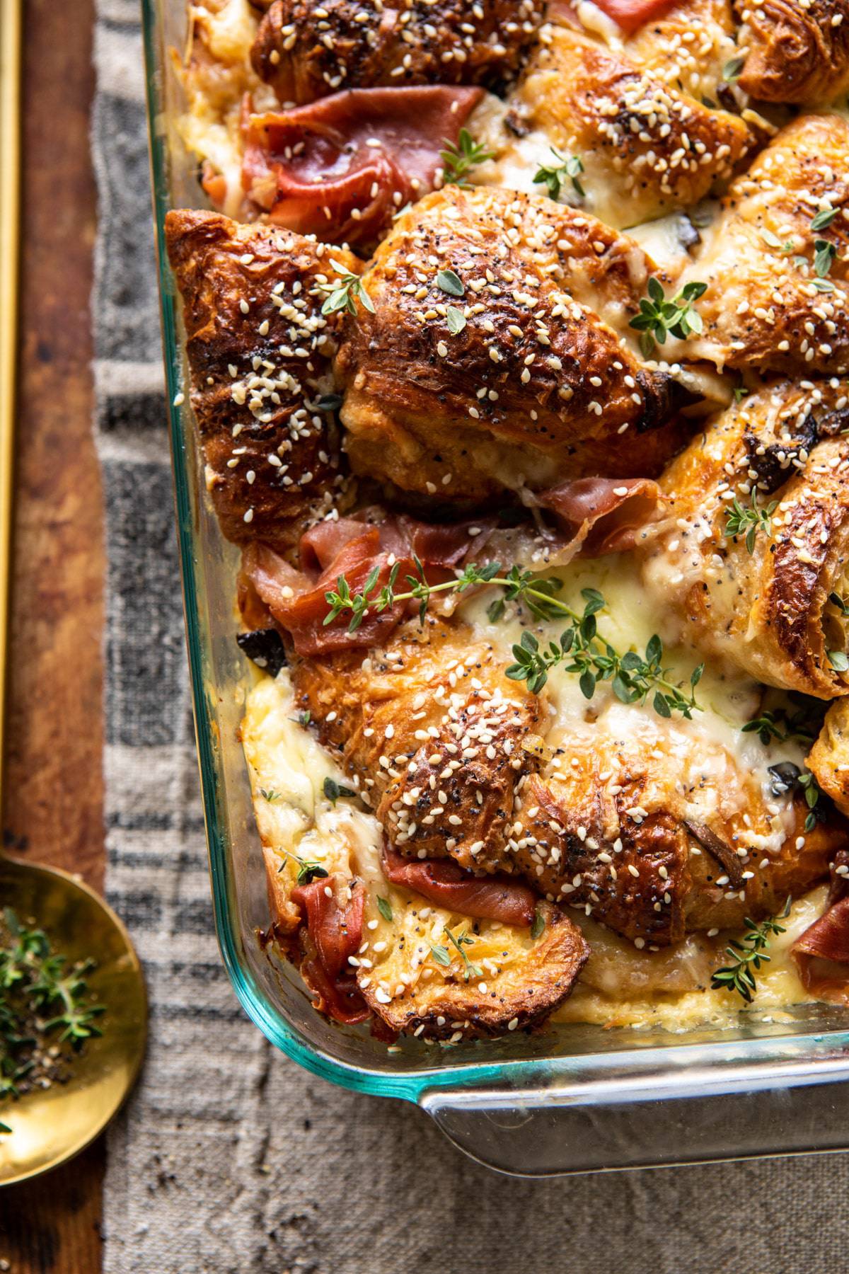 Ham and Cheese Croissant Bake | halfbakedharvest.com #brunch #breakfast #holiday #Christmas
