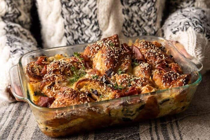 horizontal photo of Ham and Cheese Croissant Bake