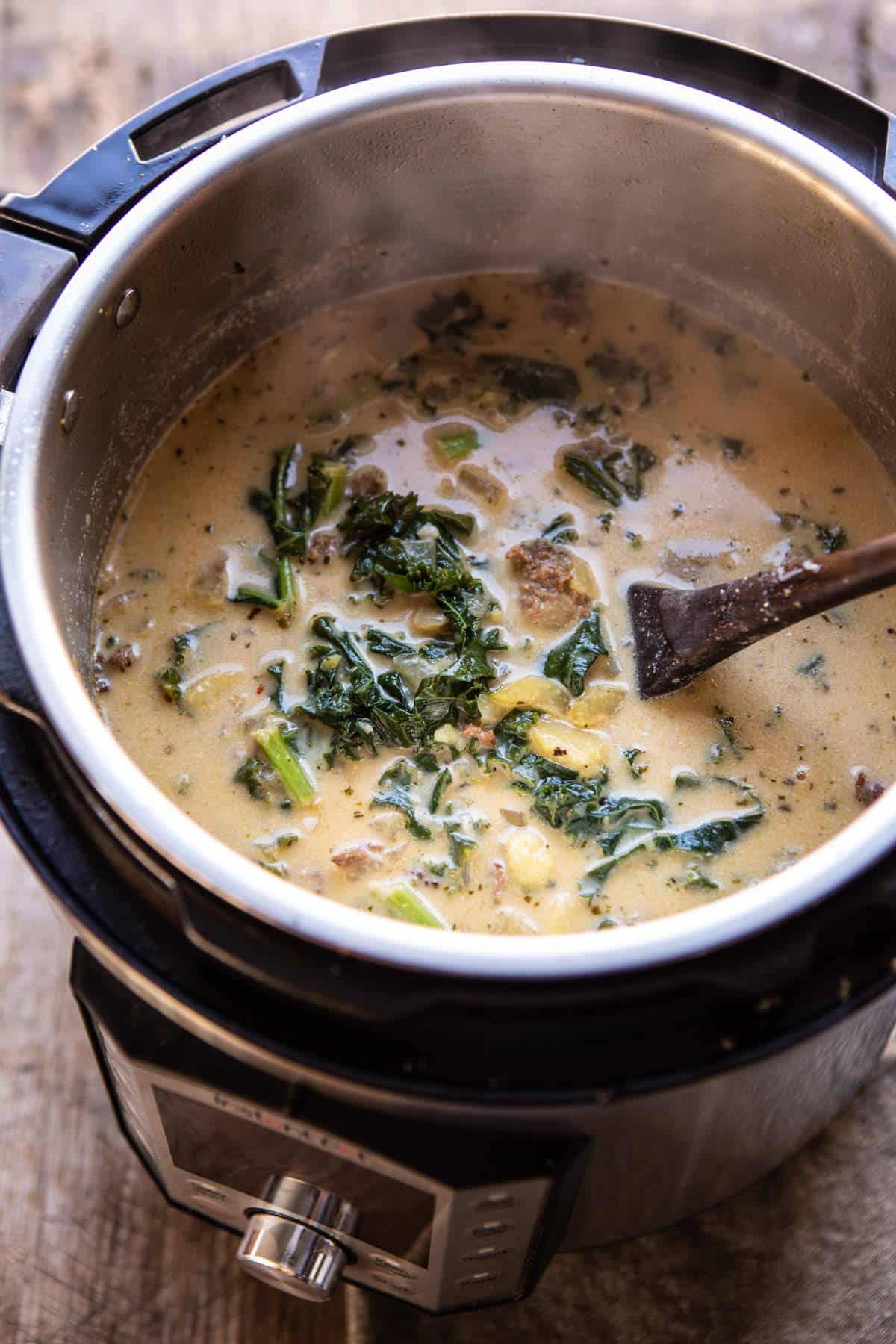 Instant Pot Pesto Zuppa Toscana | halfbakedharvest.com #instantpot #soup #slowcooker #winter
