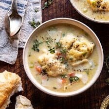 One Pot Creamy Turkey and Potato Dumplings | halfbakedharvest.com #turkey #dumplings #thanksgiving