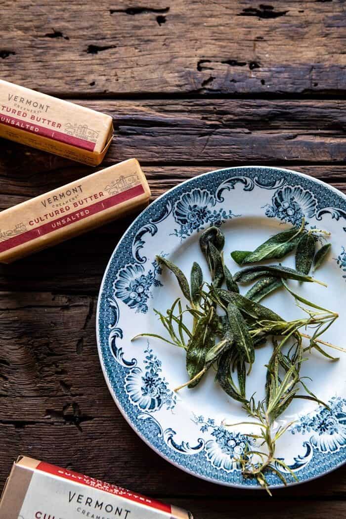 overhead photo of herbs and butter