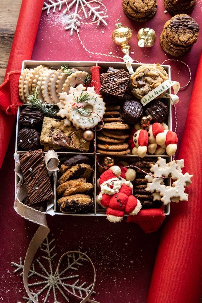 2019 Holiday Cookie Box | halfbakedharvest.com #cookies #christmas #cookiebox #howto overhead photo of 2019 Holiday Cookie Box