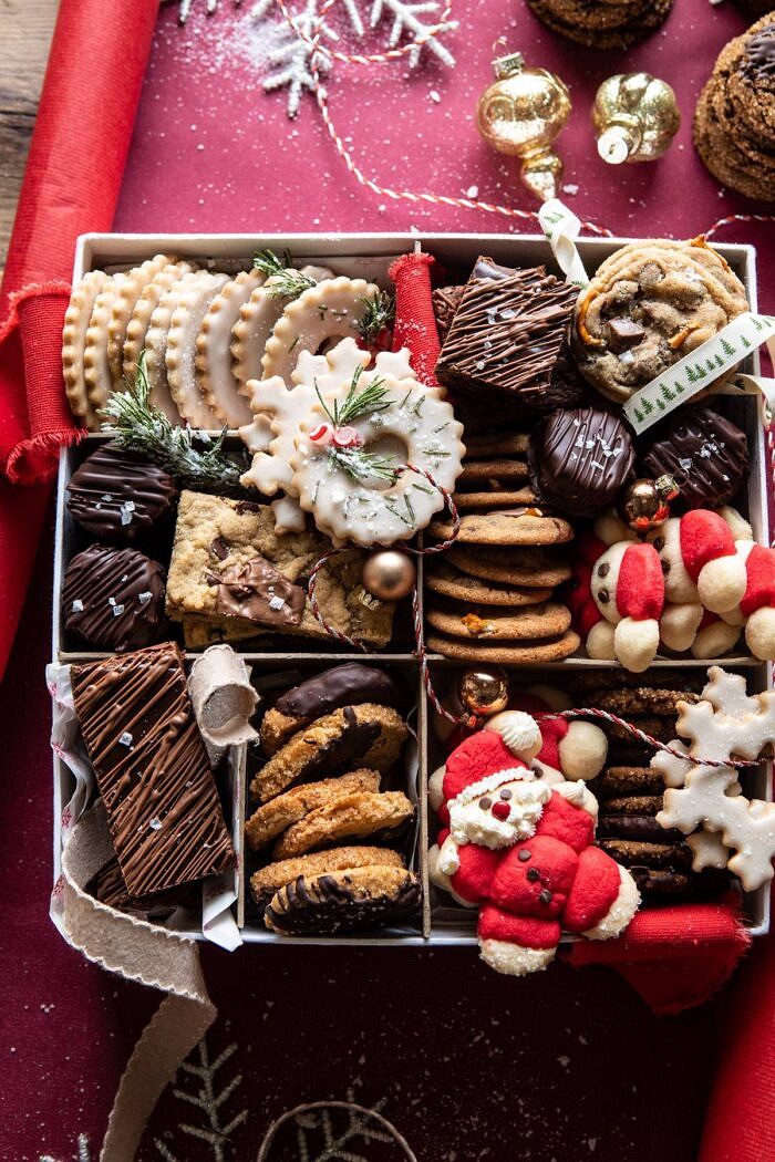2019 Holiday Cookie Box | halfbakedharvest.com #cookies #christmas #cookiebox #howto overhead photo of 2019 Holiday Cookie Box