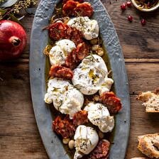 Burrata with Lemon Pepper Salami Bites | halfbakedharvest.com #burrata #appetizer #christmas