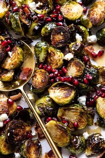Roasted Bacon Brussels Sprouts with Salted Honey | halfbakedharvest.com #brusselssprouts #healthy