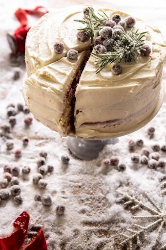 White Christmas Cranberry Layer Cake | halfbakedharvest.com #layercake #christmas