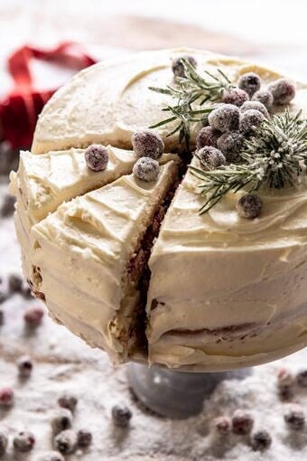 White Christmas Cranberry Layer Cake | halfbakedharvest.com #layercake #christmas