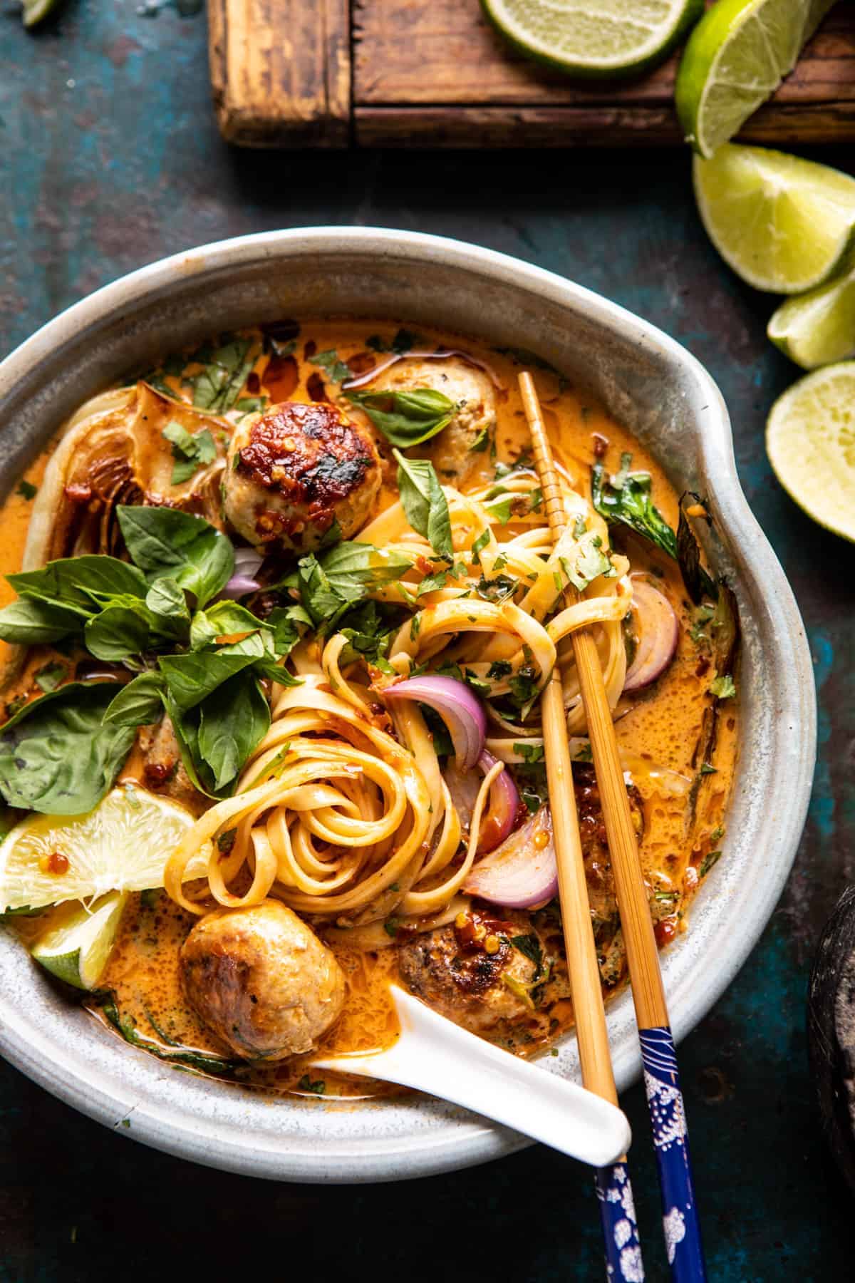 30 Minute Thai Chicken Meatball Khao Soi | halfbakedharvest.com #thai #coconut #healthy