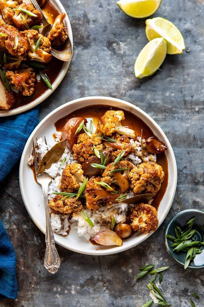 overhead photo of Easiest Coconut Cauliflower Adobo 