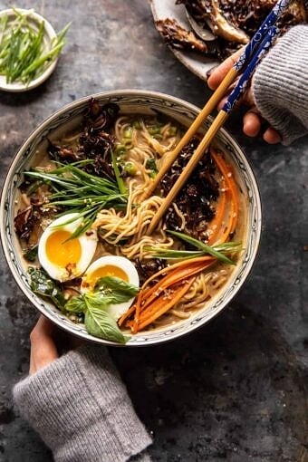 30 Minute Creamy Sesame Miso Ramen with Crispy Mushrooms | halfbakedharvest.com