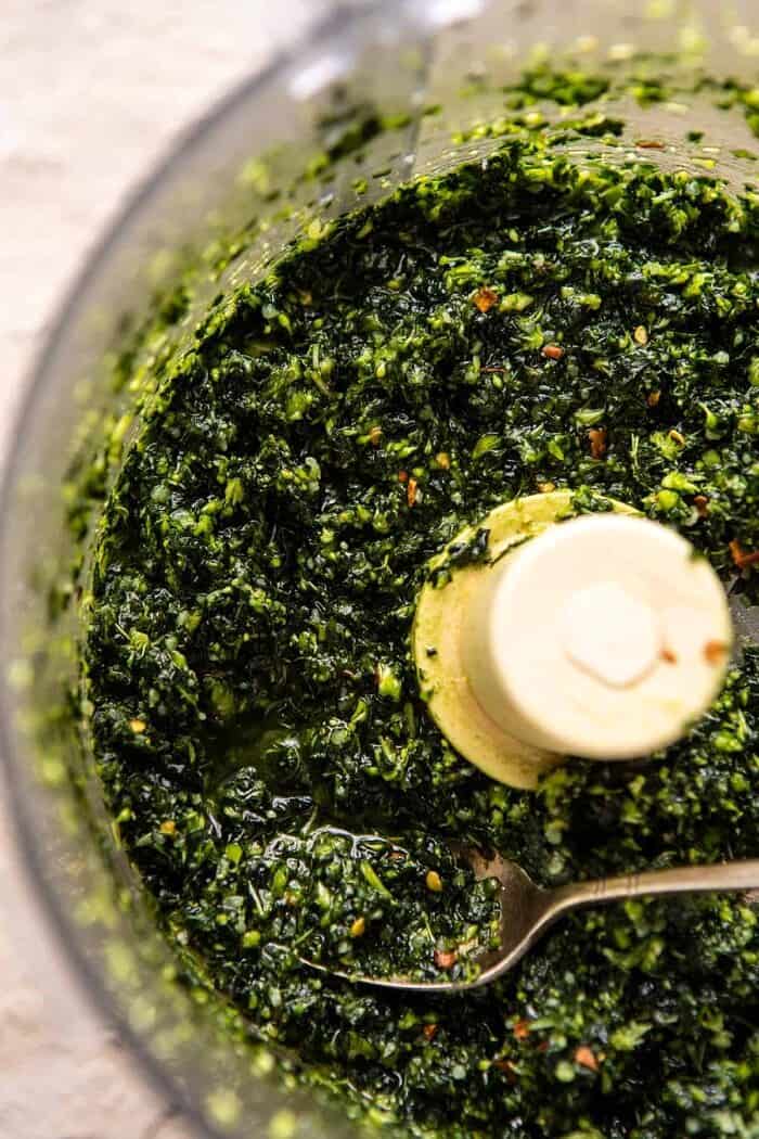 prep photo of pesto in food processor 