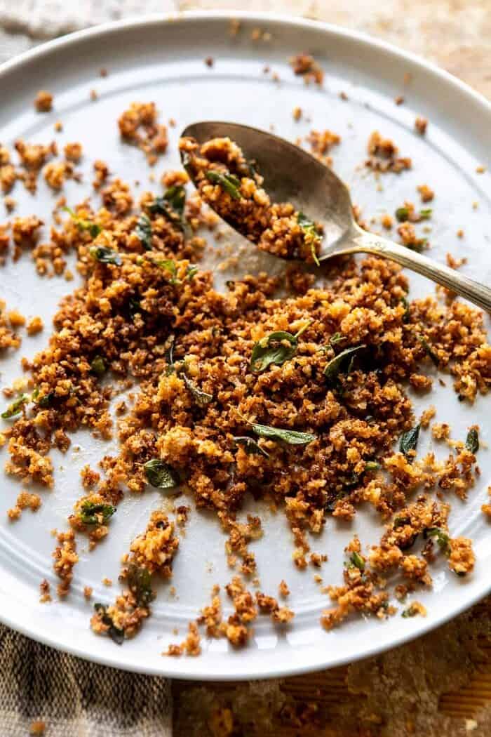 Cheesy Oregano Breadcrumbs on plate