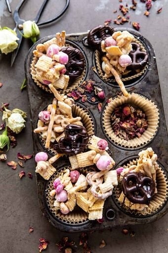 Valentine’s Day Double Chocolate Chex Mix | halfbakedharvest.com #chexmix #valentinesday