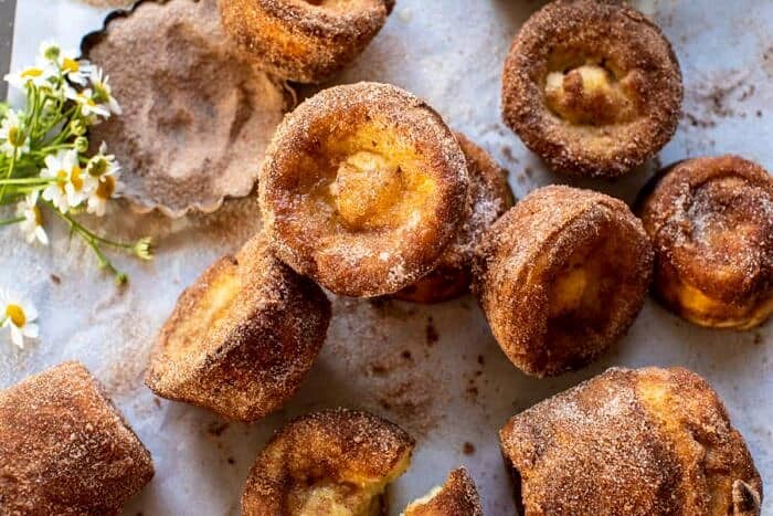 overhead horizontal photo of Cinnamon Sugar Brown Butter Popovers