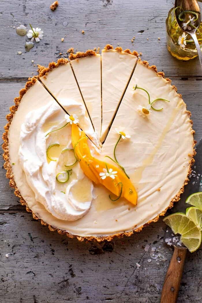 No Fuss Coconut Lime Tart | halfbakedharvest.com overhead photo of of No Fuss Coconut Lime Tart