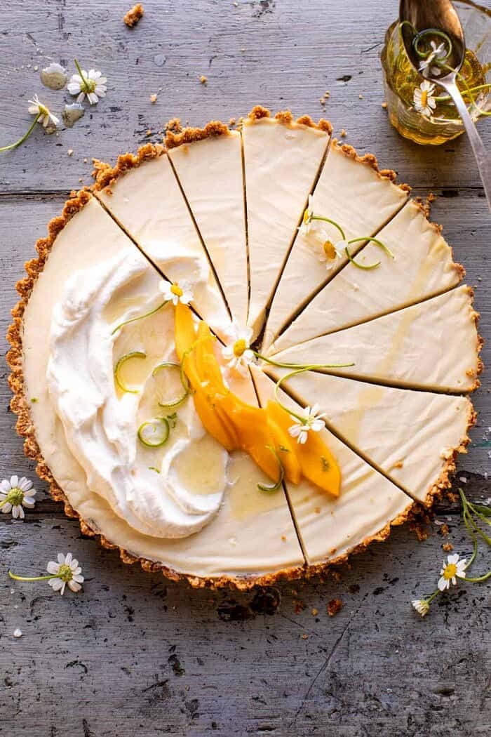 No Fuss Coconut Lime Tart | halfbakedharvest.com overhead photo of No Fuss Coconut Lime Tart