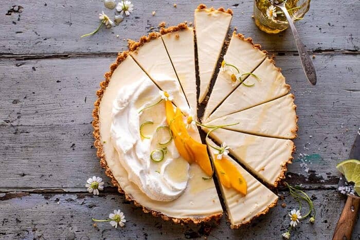 No Fuss Coconut Lime Tart | halfbakedharvest.com overhead horizontal photo of No Fuss Coconut Lime Tart
