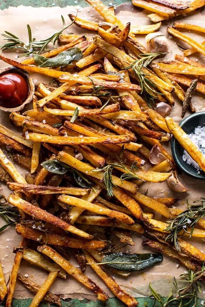 Oven Baked Tuscan Fries | halfbakedharvest.com overhead photo of Oven Baked Tuscan Fries