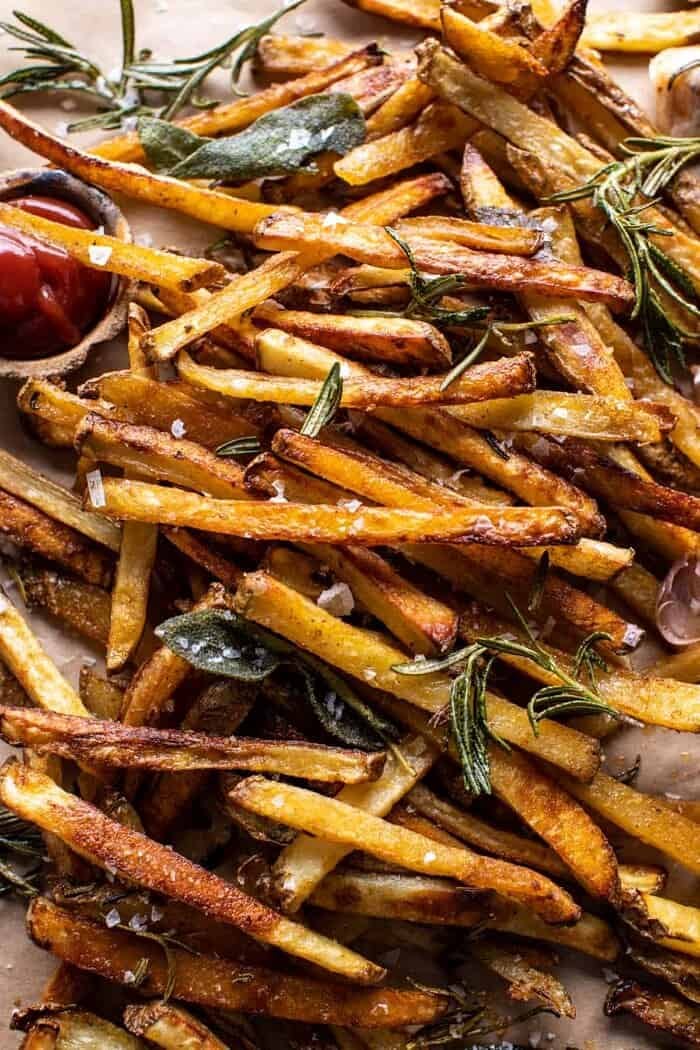 Oven Baked Tuscan Fries | halfbakedharvest.com overhead close up photo of Oven Baked Tuscan Fries