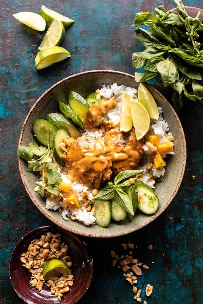 Weeknight Thai Peanut Chicken with Spicy Lime Mango | halfbakedharvest.com
