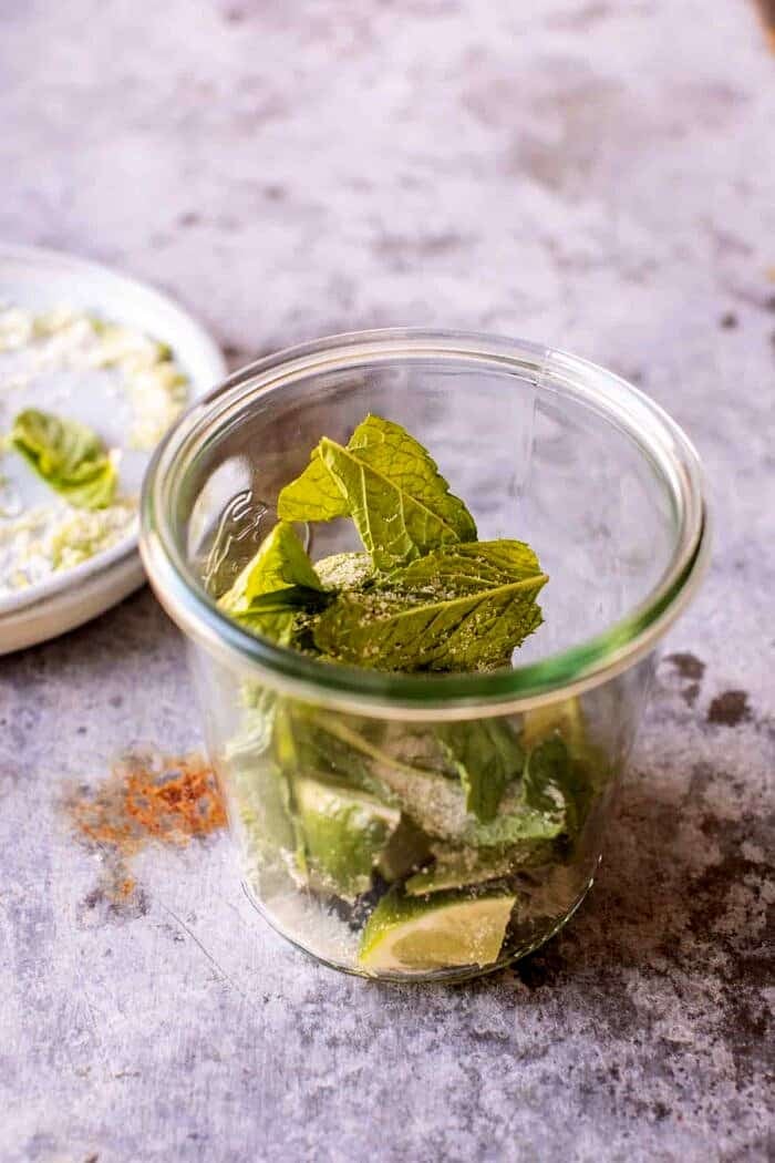 prep photo of muddling mint in jar 