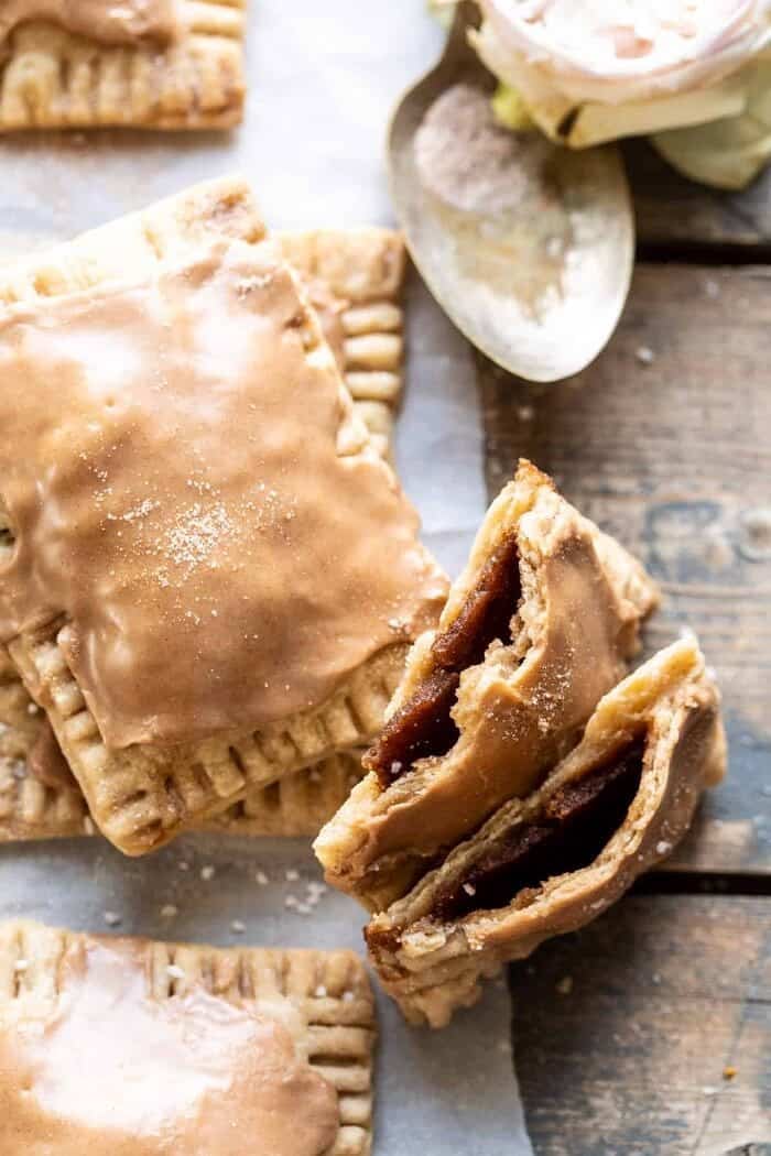 overhead close up photo of Homemade Frosted Brown Sugar Cinnamon Pop Tarts 